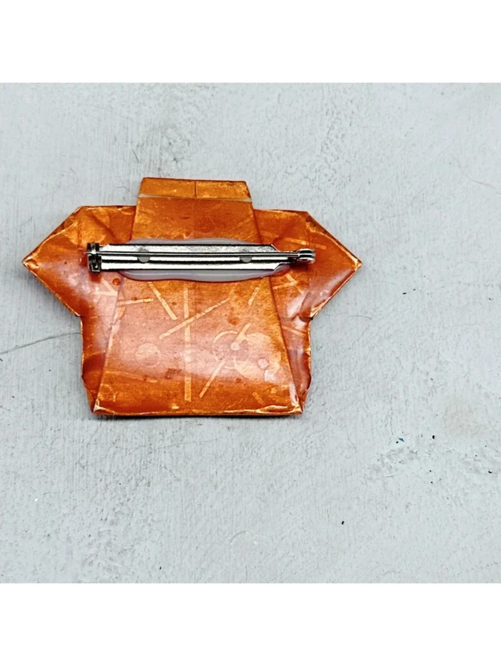 368u. Orange Resin Origami Brooch